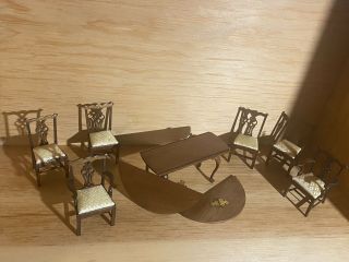 Vintage Dollhouse Dining Table And Chairs Table Needs Glued Unknown Artist