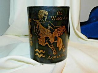 Vintage Aquarius Zodiac Mug Black & Gold Federal Glass Horoscope Astrology
