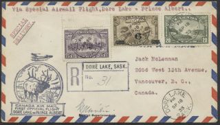 1935 Aamc 3527c Dore Lake Sask To Prince Albert Flight,  Registered,  Stamps