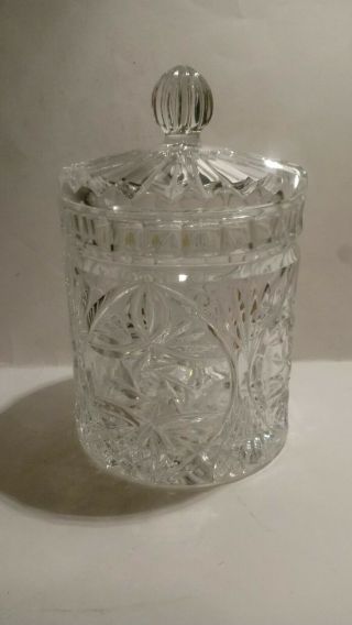 Handcut 24 Lead Crystal,  Crystal Clear 6 " Covered Jar Made In Slovakia