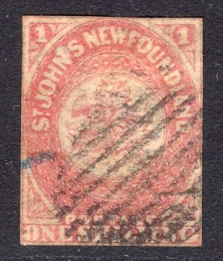 Newfoundland 1862 - 64 1s Rose - Lake Imperf U,  Sg 23 Cat £300