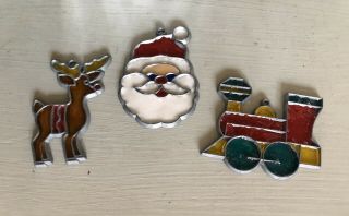 Vintage Stained Glass Suncatchers Christmas Ornaments Santa Train Reindeer