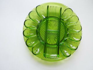 Vintage Green 10 1/2 " Deviled Egg Plate And Divided Relish Dish Tray Platter