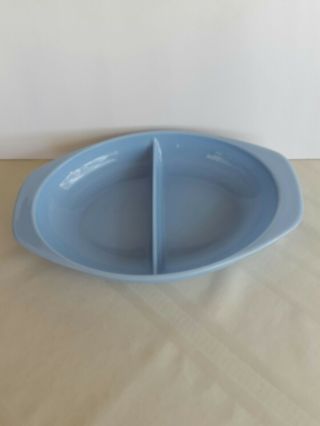 Vintage Blue Delphite Pyrex Oval Divided Serving Dish Casserole 1.  5qt 1063