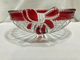 Vintage Heavy Lead Crystal Serving Bowl With Red Bow