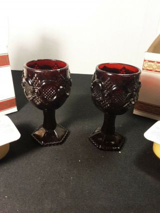 Avon Ruby Red 1876 Cape Cod Water Wine Goblets 2 Pc Set,  Vintage Glasses 9oz