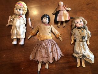 Antique Dolls: Porcelain,  Bisque,  Ceramic And/or Cloth Materials; 4 Total
