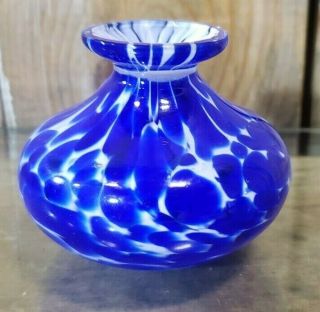 Art Glass Vase Hand Blown Cobalt Blue Murano Style 2.  5 " Tall