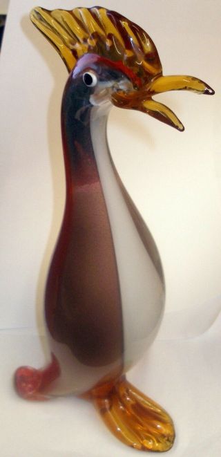 12 " Large Bird 1960s Mcm Modern Murano Art Glass Hand Blown Figurine