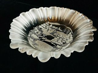 Mikasa Glass Bowl Candy Dish With Frosted White Etched Winter Scene Christmas