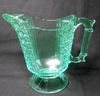 Apple Green Two Panel Daisy In Square Creamer Eapg Glass King & Sons