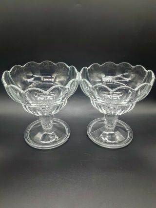 2 Vintage Clear Glass Footed Dessert Ice Cream Dishes Pressed Glass From Italy