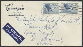 1953 Hotel Georgia Illustrated Back Cover,  320 7c Goose X2,  Air Mail