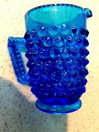 Vintage Cobalt blue hobnail mini creamer pitcher Cute 2