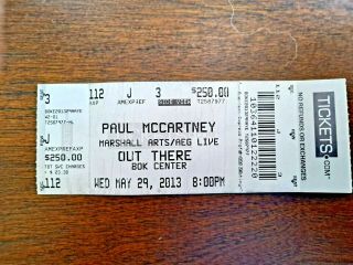 1 Paul Mccartney Complete Concert Ticket.  Bok Center Tulsa,  Ok 05 - 29 - 2013
