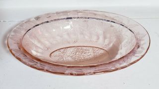 Vintage Pink Jeanette Depression Glass 9” Oval Vegetable Bowl Dish Poinsettia