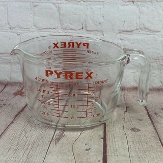 Vintage Clear Glass Red Lettering Pyrex 4 Cup/1 Liter Measuring Cup