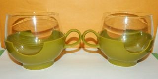 VINTAGE SET OF 2 PYREX AVOCADO GREEN PLASTIC AND GLASS COFFEE CUPS 2