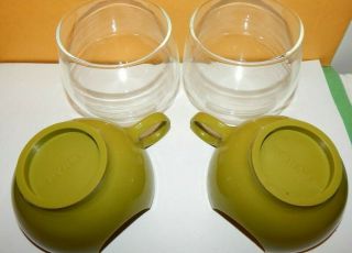 VINTAGE SET OF 2 PYREX AVOCADO GREEN PLASTIC AND GLASS COFFEE CUPS 3