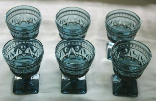 Six Vintage Indiana Glass Blue Mt Vernon Sherbets