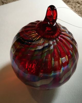 HAND BLOWN GLASS BALL SPHERE globe Christmas Ornament iridescent cranberry 3” 2