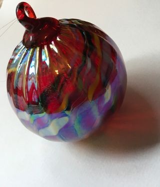 HAND BLOWN GLASS BALL SPHERE globe Christmas Ornament iridescent cranberry 3” 3