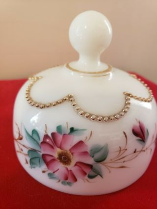 Vintage Custard Glass Butter Dish Cover Dome Painted Floral