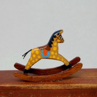 Vintage Wooden Rocking Horse Nursery Toy Artisan Dollhouse Miniature 1:12