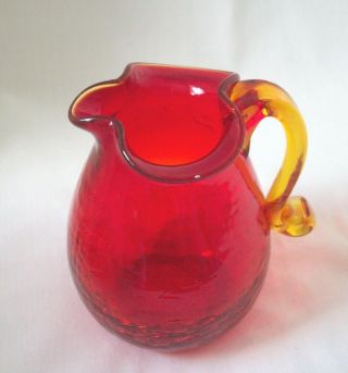 Vintage Small Orange Crackle Glass Vase Scalloped Top 3 1/2 "