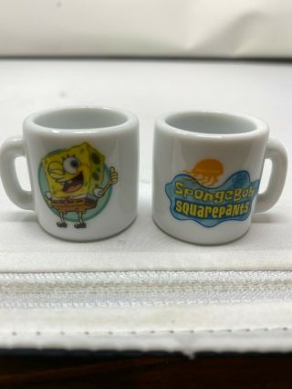 Vintage Sponge Bob Square Pants 2 Mini Mugs Cups 2002 Viacom Miniatures Ceramic