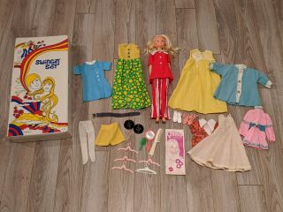 Vintage 1971 Mattel Cynthia Doll With Carrying Case,  Clothes & Shoes