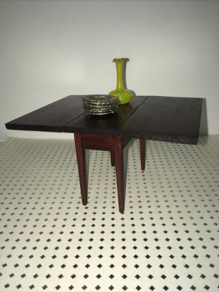 Antique Vintage Tynietoy Dollhouse Mahogany Drop Leaf Table With Access.