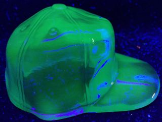 Blue Vaseline Glass Hat Baseball Sports Cap Uranium Cobalt / Little League Green