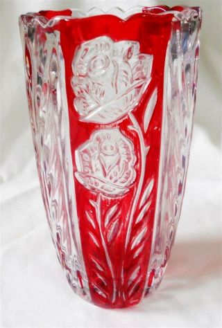 Anna Hutte Bleikristall Vase Ruby Flash Roses German Lead Crystal