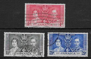 Jamaica,  Coronation Issue,  1937,  George Vi & Elizabeth,  Set Of 3,  Perf,
