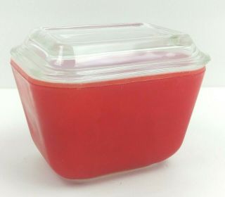 Vintage Pyrex Red Mini Refrigerator Dish With Lid 501 1 1/2 Pint
