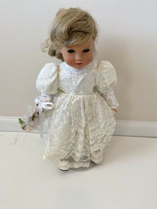 Angel Buppe Doll German Bride Blonde Hair Blue Eyes 18” Tall Lace Ivory Dress