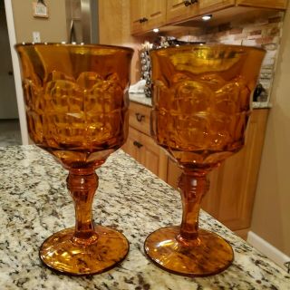 2 Vintage Amber Wine Water Goblets Glasses 7 "