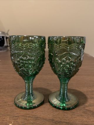 Vintage Imperial Glass Green Carnival Grape Pattern Cordial / Wine 4 "