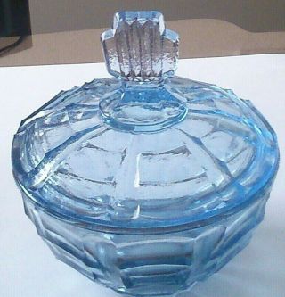 Bohemia Czech Art - Deco Blue Glass Lidded Jewellery Trinket Box 11 Cm H 10 Cm Dia