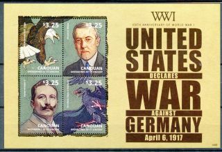 Canouan Gren St Vincent 2014 Mnh Wwi Ww1 Us Declares War Germany 4v M/s Stamps