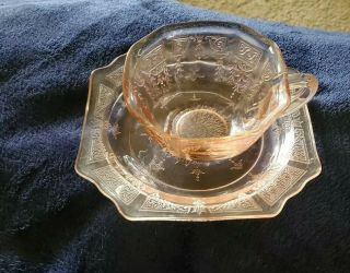 Anchor Hocking Pink Princess Teacup And Saucer Set Depression Glass