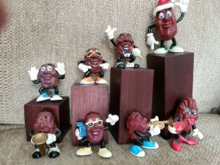 1988 California Raisins Vintage Figures 9 Figures 1candy Dish 4 Wooden Stand