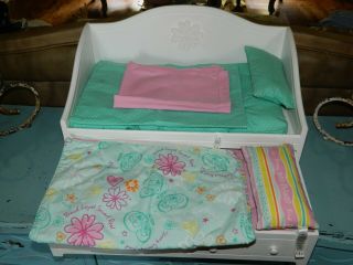 American Girl Doll Dreamy Trundle Bed With Bedding For Two Dolls