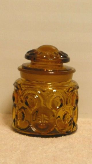 Vtg L.  E.  Smith Amber Glass 5  Canister - Moon & Stars Pattern,  Small