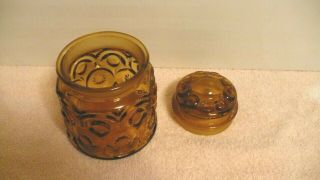 Vtg L.  E.  Smith Amber Glass 5  Canister - Moon & Stars Pattern,  Small 3