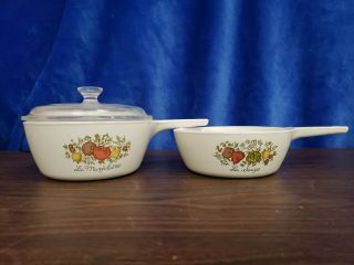 Vtg Corning Ware P - 81 - B And P - 82 - Spice Of Life Sauce Pans,  With 1 Glass Lid