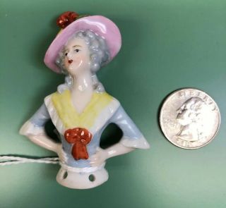 2.  5” Antique German Porcelain Half 1/2 Doll Feather Hat 4912 Gray Hair