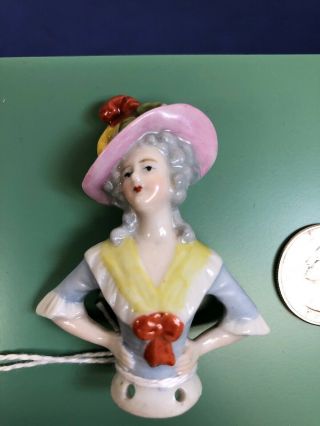2.  5” Antique German Porcelain Half 1/2 Doll Feather Hat 4912 Gray Hair 2