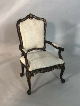 Dollhouse Miniature 1:12 Scale Bespaq White And Gold Seat Armchair